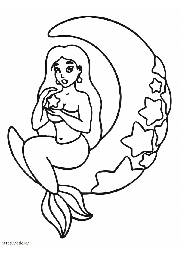 Meerjungfrau sitzt auf dem Mond mit Sternen ausmalbilder