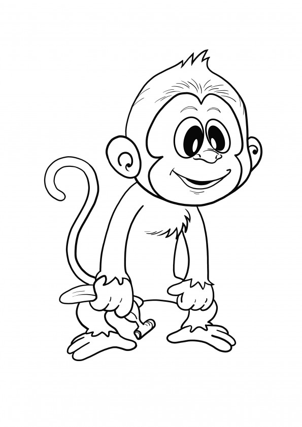 Cool monkey for printing simple coloring page