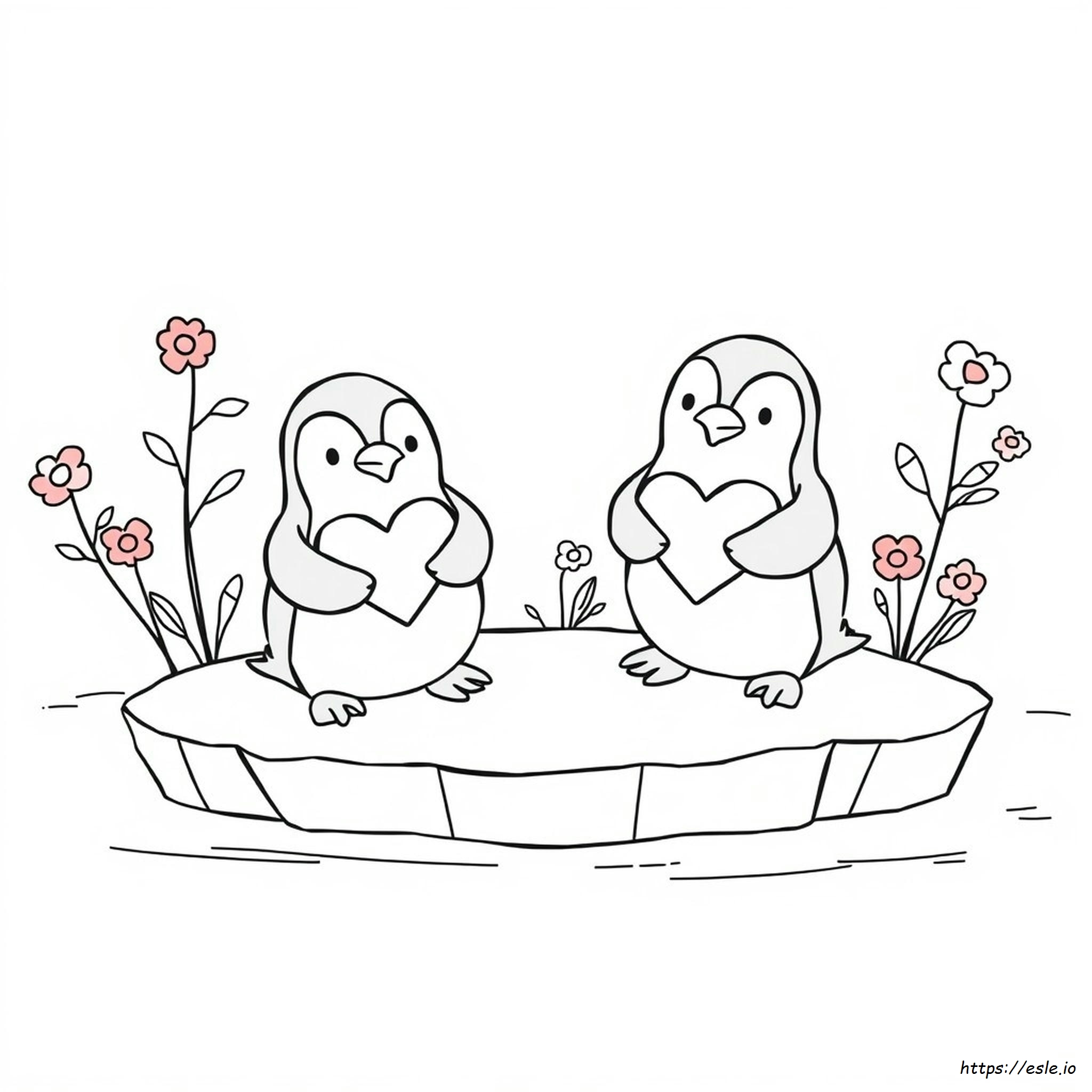 Valentine Penguin Coloring Page