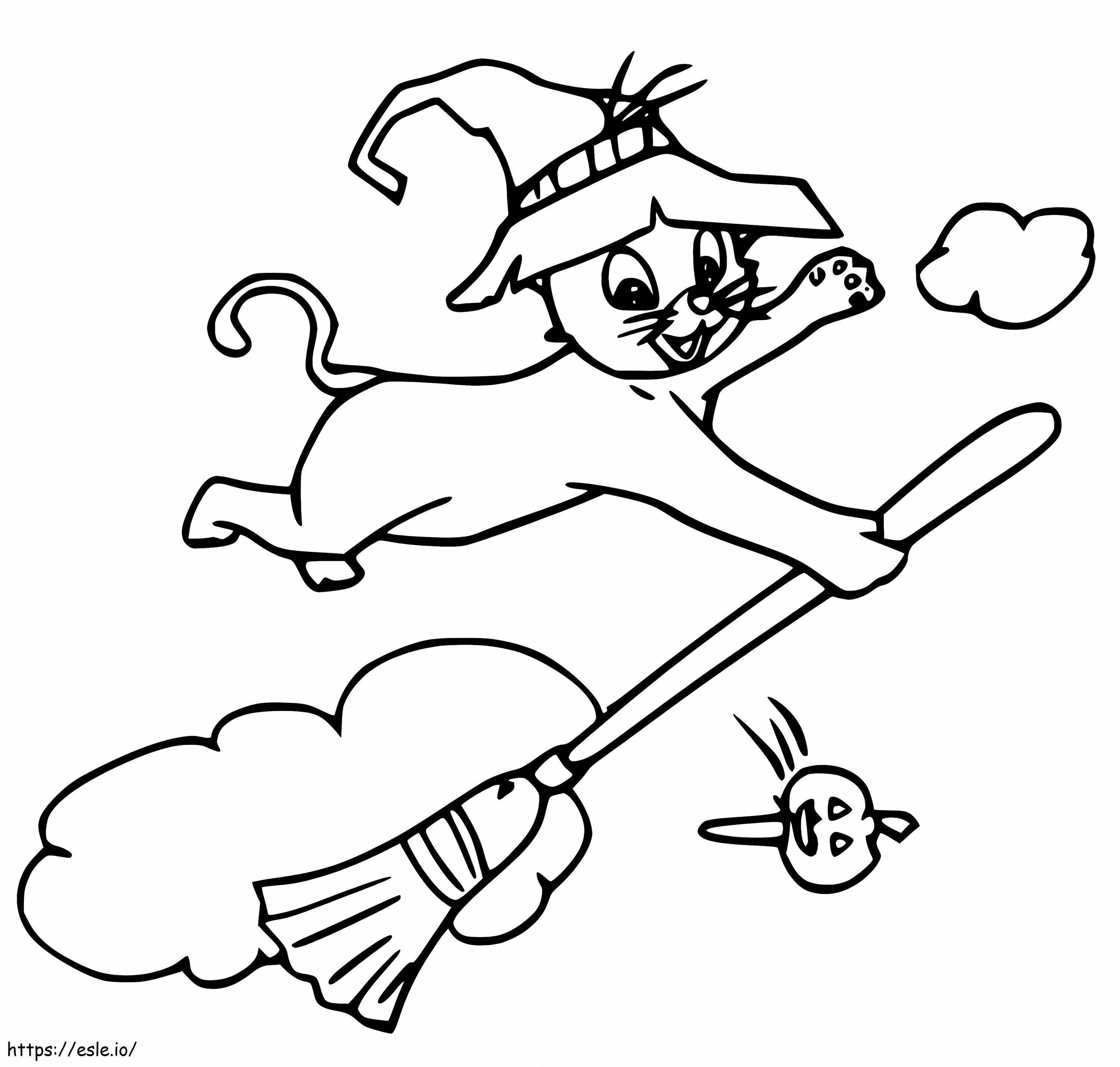 Coloriage Chat de sorcière volant à imprimer dessin