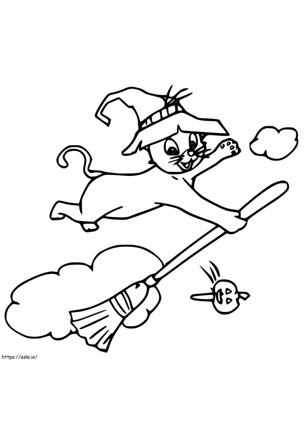 Witch Cat Flying coloring page