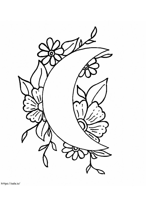 Moon With Flowers coloring page