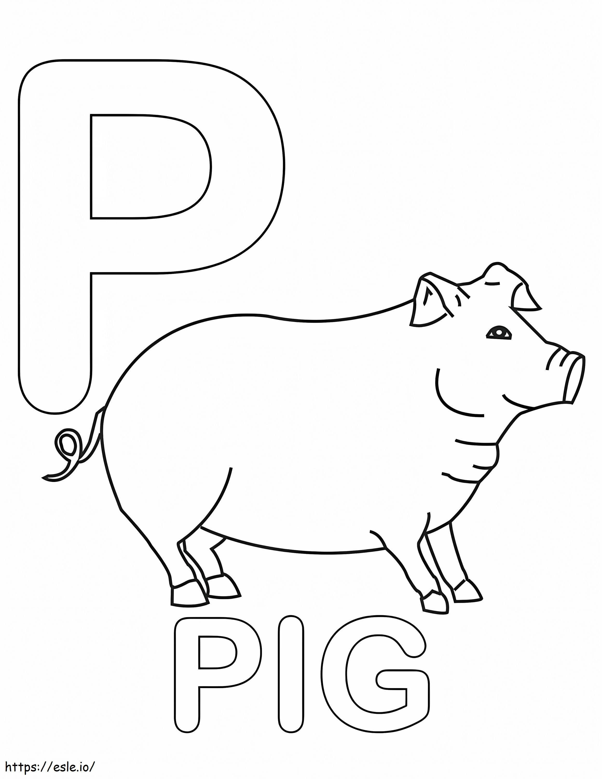 Coloriage Cochon Lettre P à imprimer dessin