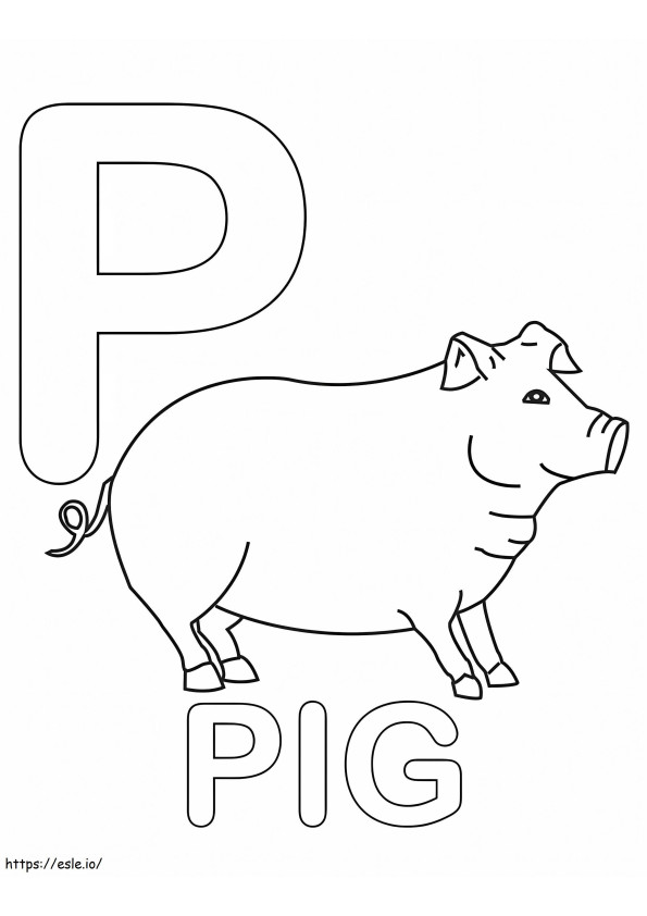 Pig Letter P coloring page