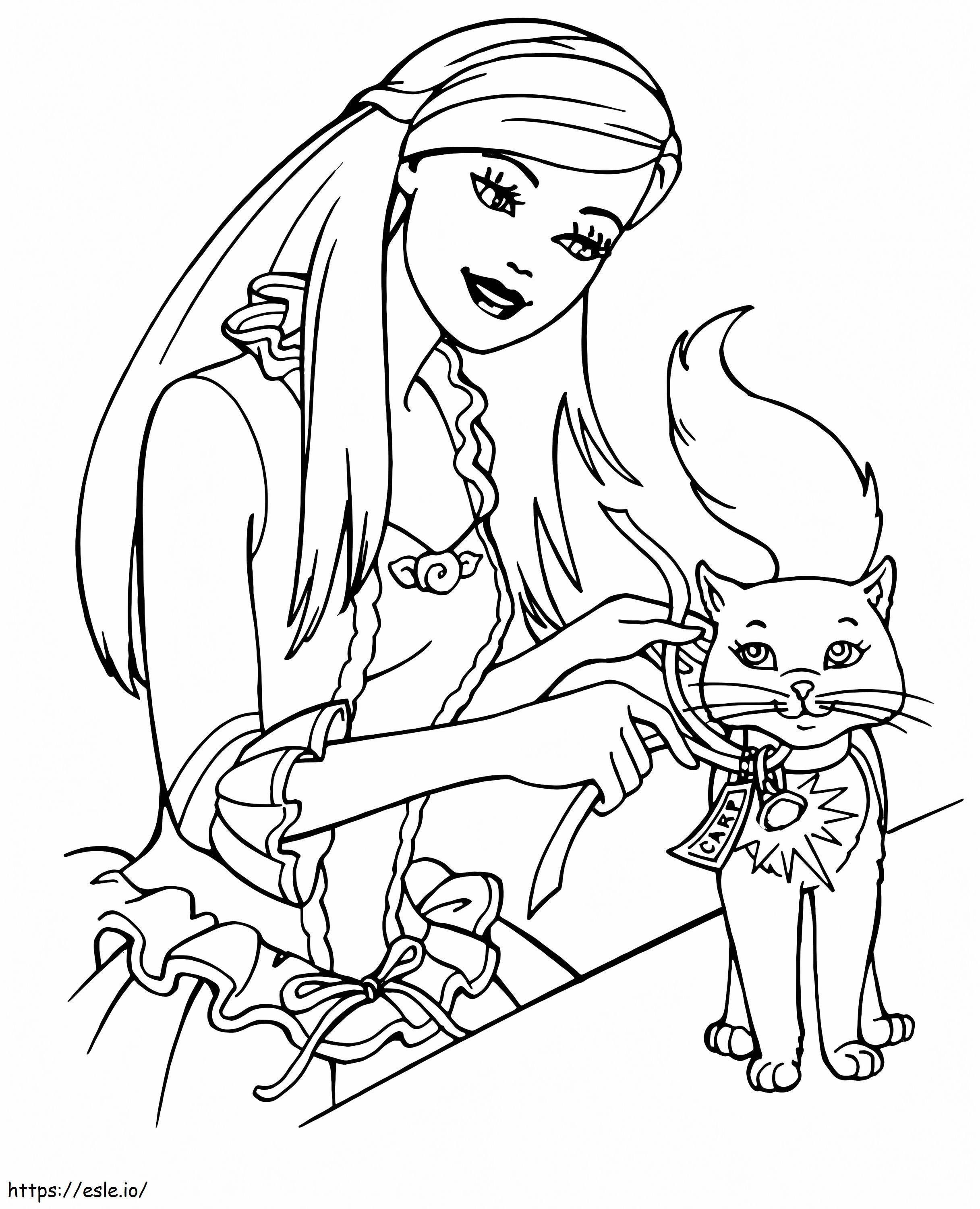 Coloriage Barbie et chaton à imprimer dessin