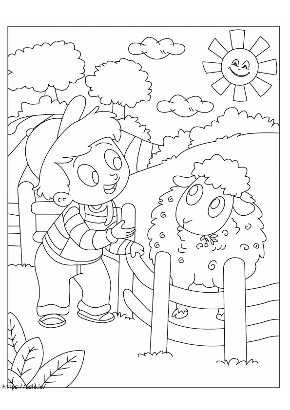 Funny Boy With Sheep coloring page