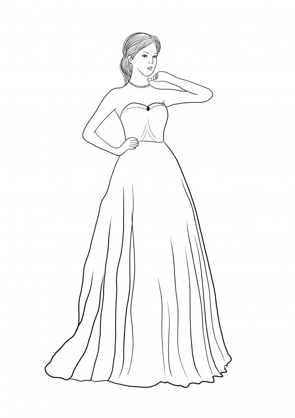 Rochie de bal lungă fără bretele imprimabilă gratuit pentru a colora și a învăța despre tipurile de haine