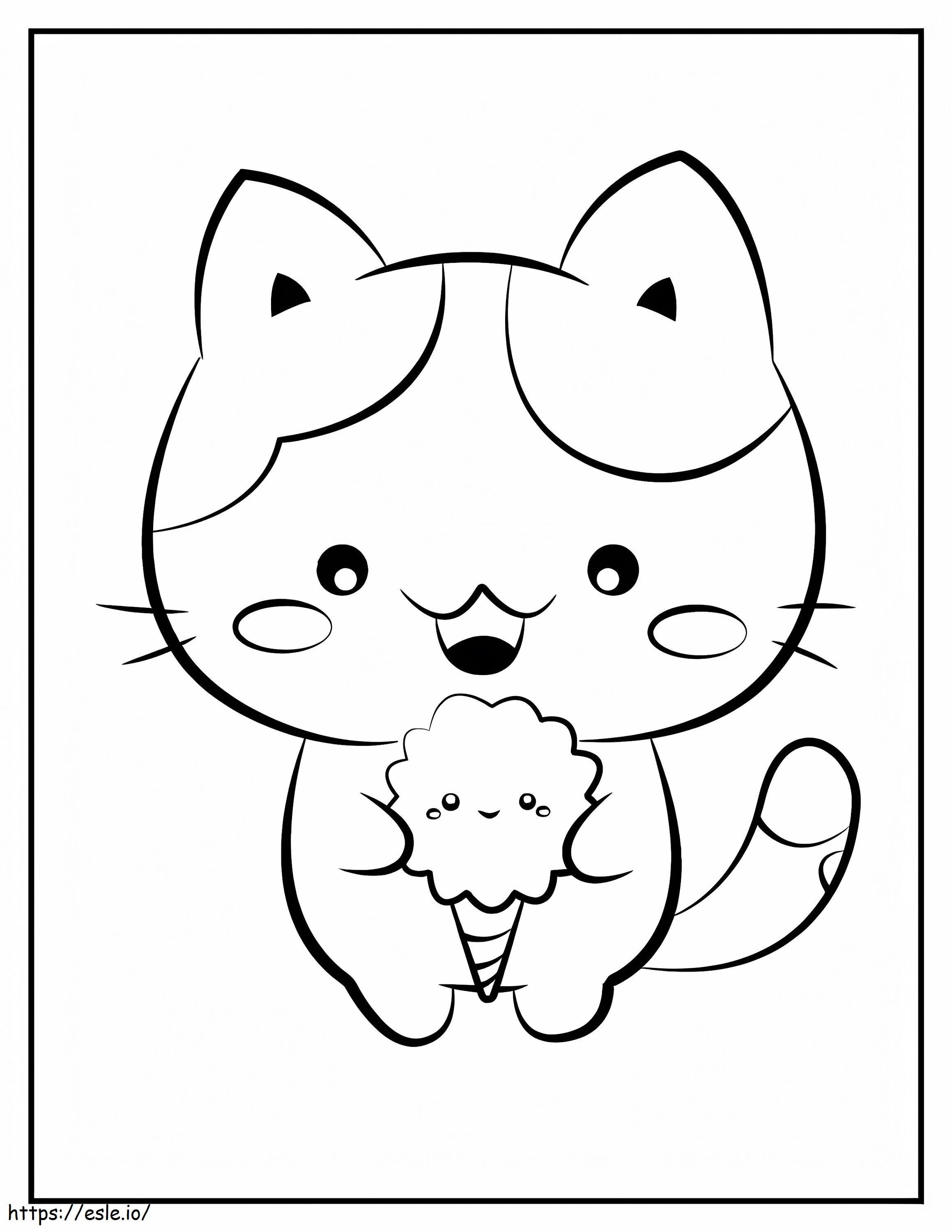 Kawaii Kitten Holding Ice Cream coloring page
