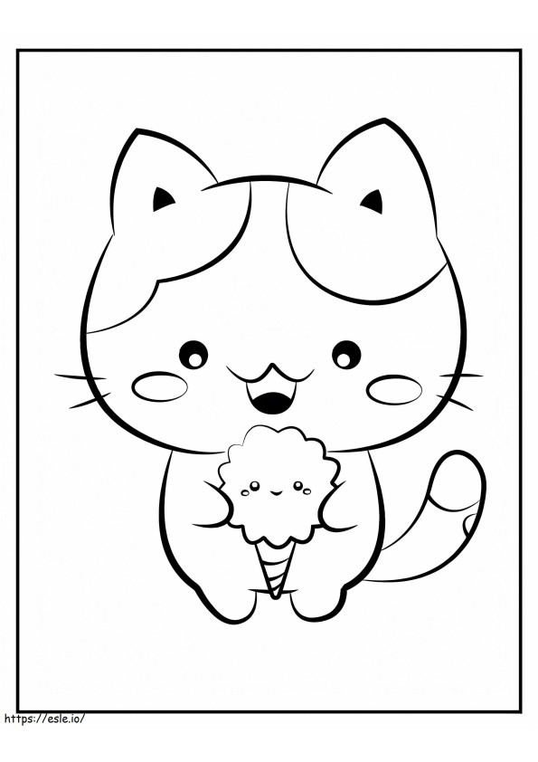 Kawaii Kitten Met Ijs kleurplaat