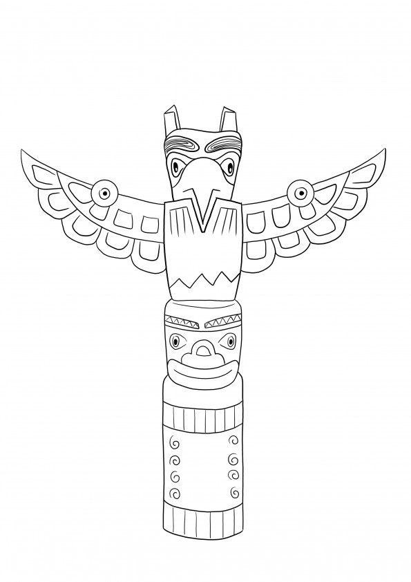 Colorazione gratuita dell'immagine Totem Pole da scaricare o stampare per consentire ai bambini di conoscere la cultura