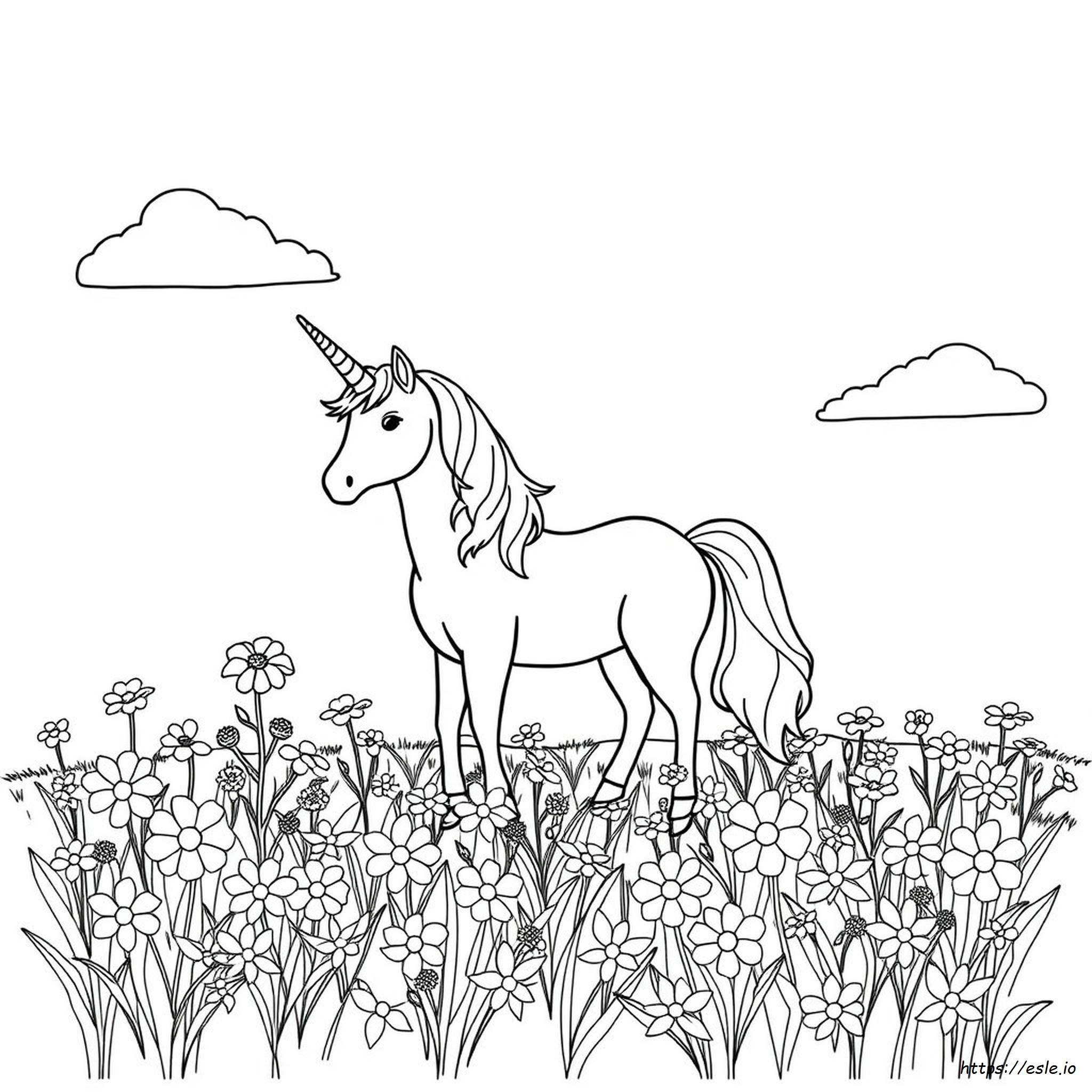Unicorn With Flowers Coloring Page
