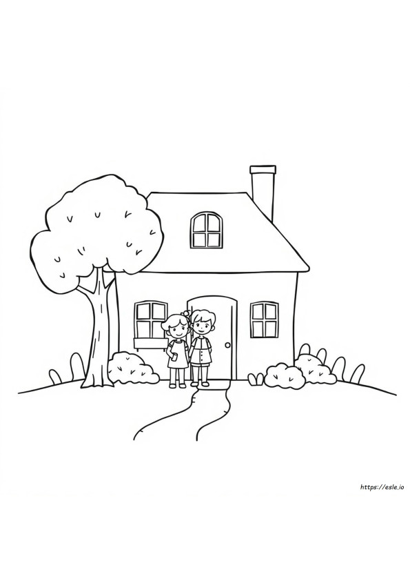 Huis Met Mensen Kleurplaat