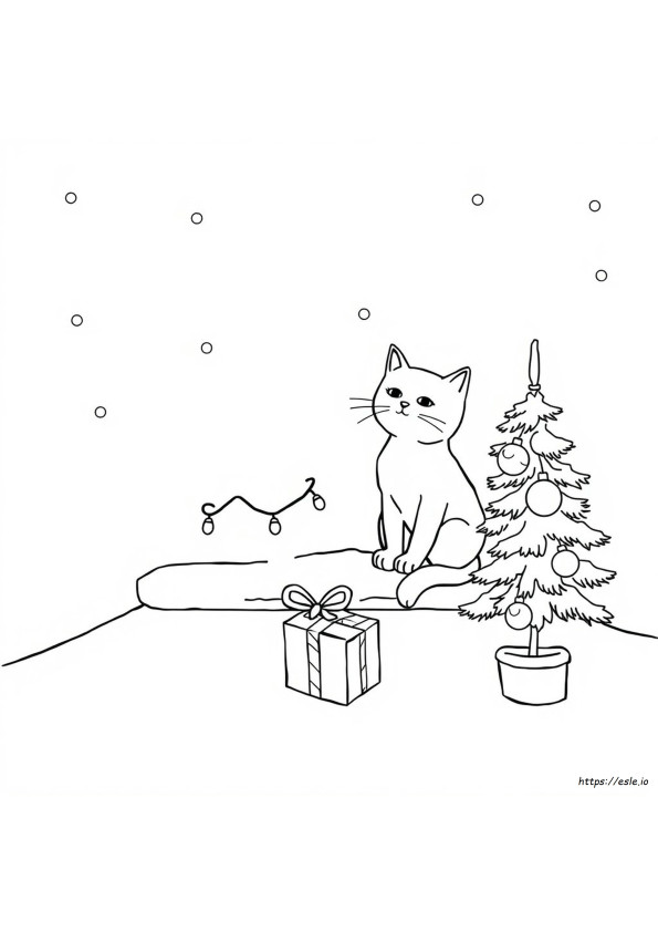 Christmas Cat For Coloring