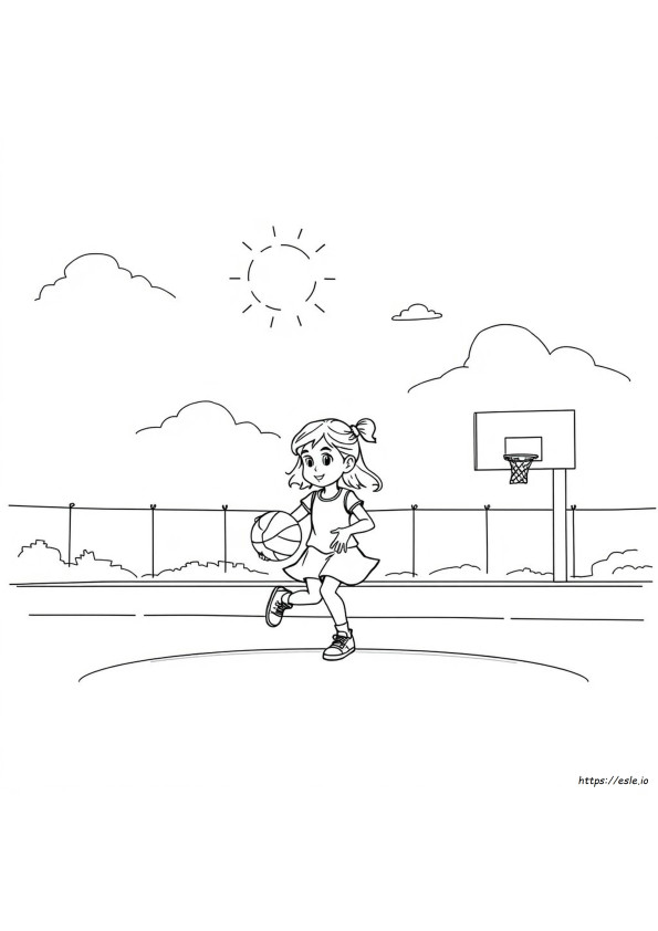 Anak Perempuan Bermain Bola Basket Gambar Mewarnai