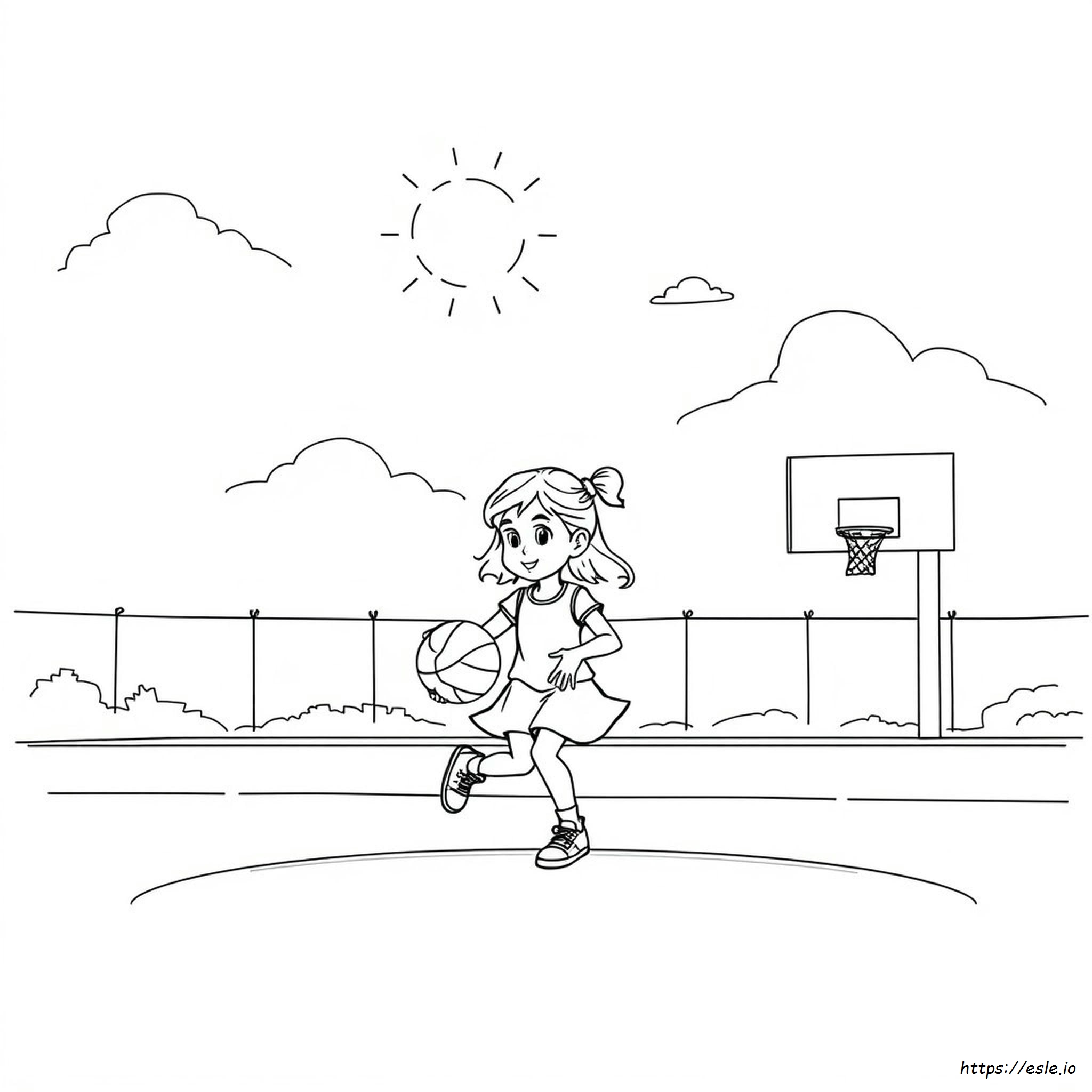 Girl Playing Basketball Coloring Page