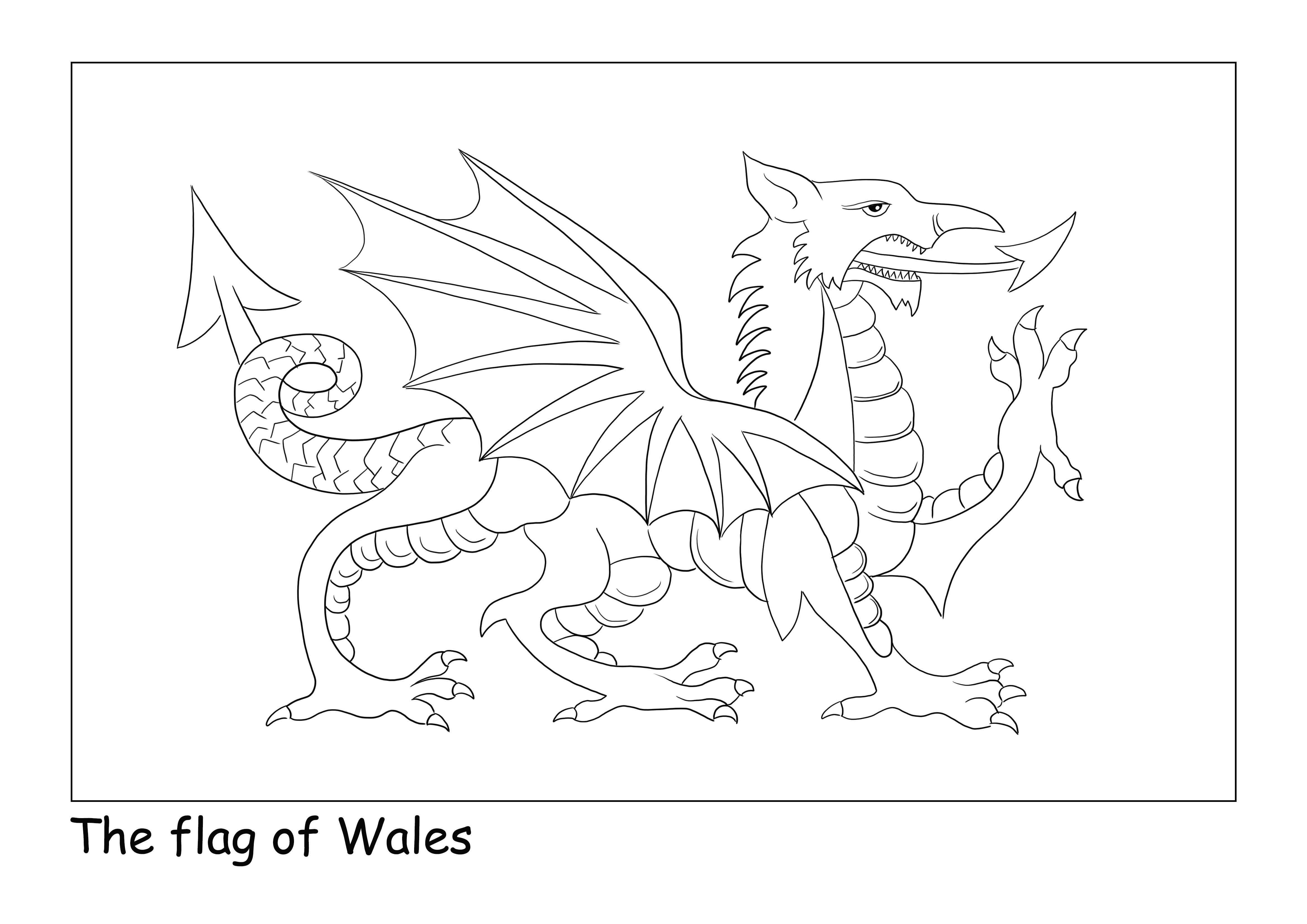 Bandeira do País de Gales na página simples para facilitar a coloração e baixar a folha
