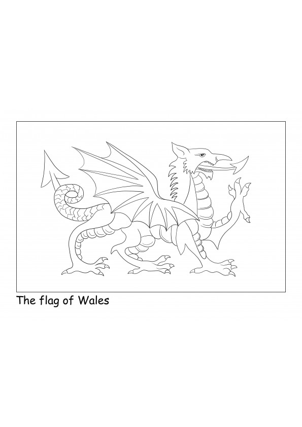Flaga Walii na zwykłej stronie do łatwego kolorowania i pobierania arkusza