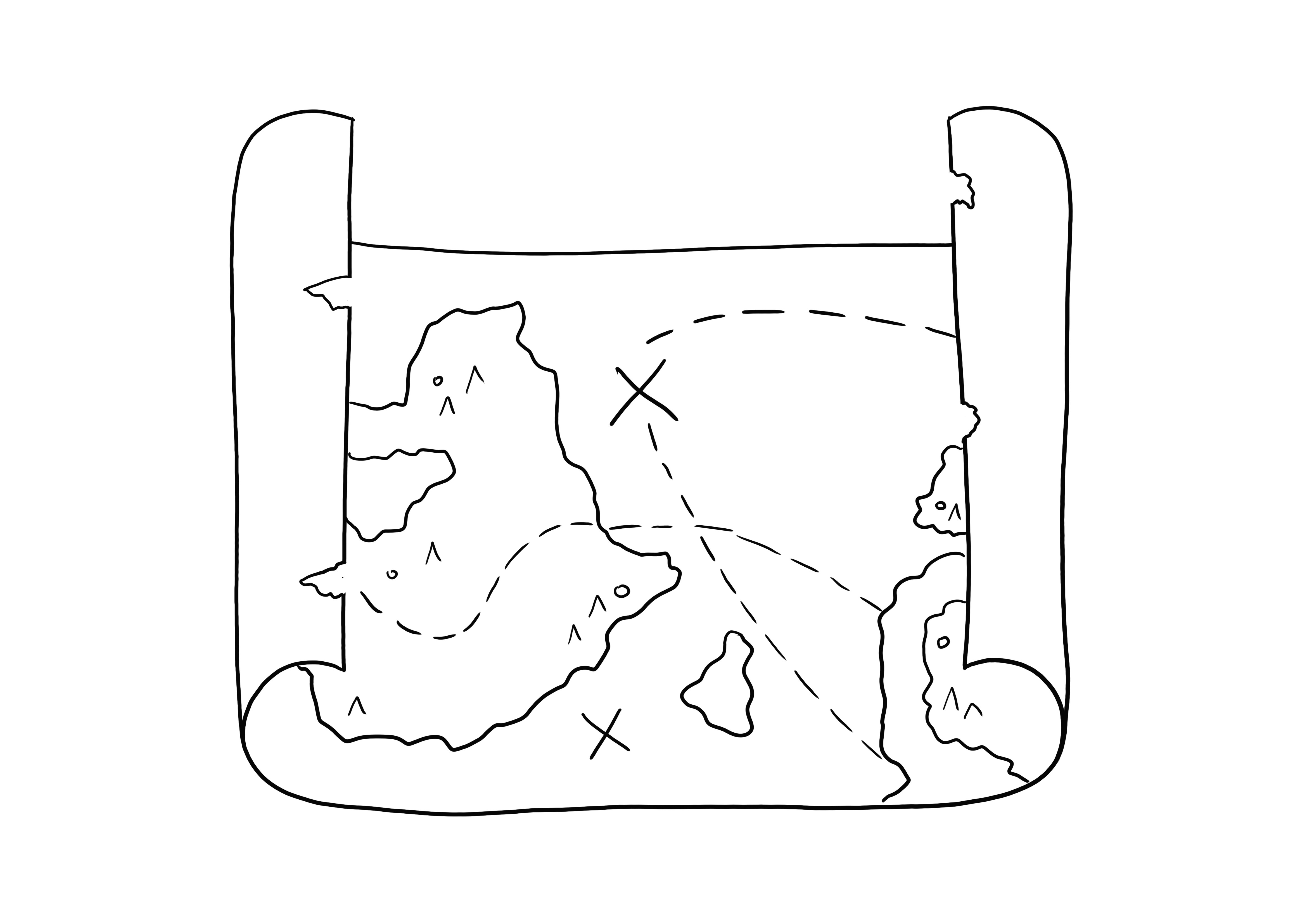 Dibujo para colorear Mapa del tesoro fácil y gratis para niños imprimible gratis