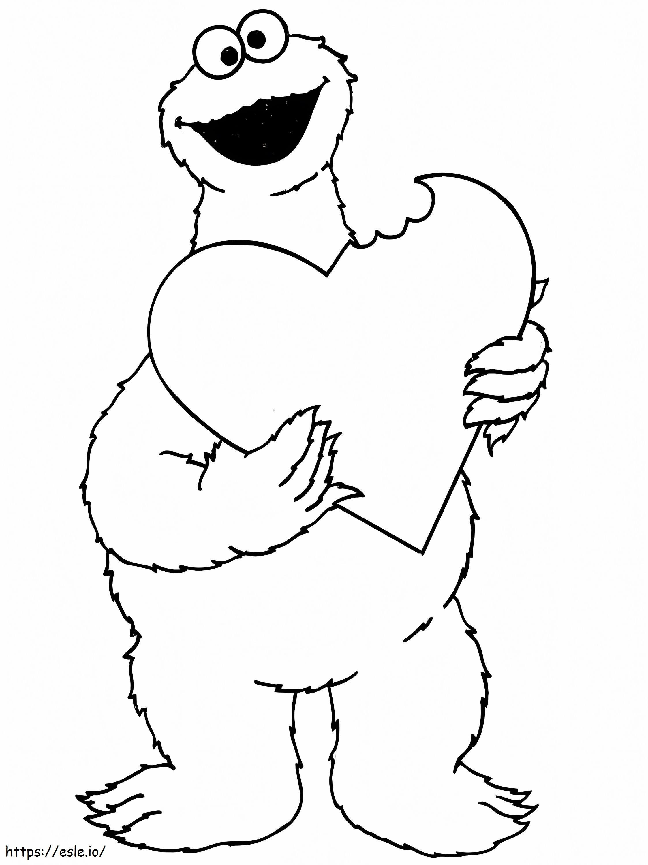 Cookie Monster With Heart Cookie coloring page