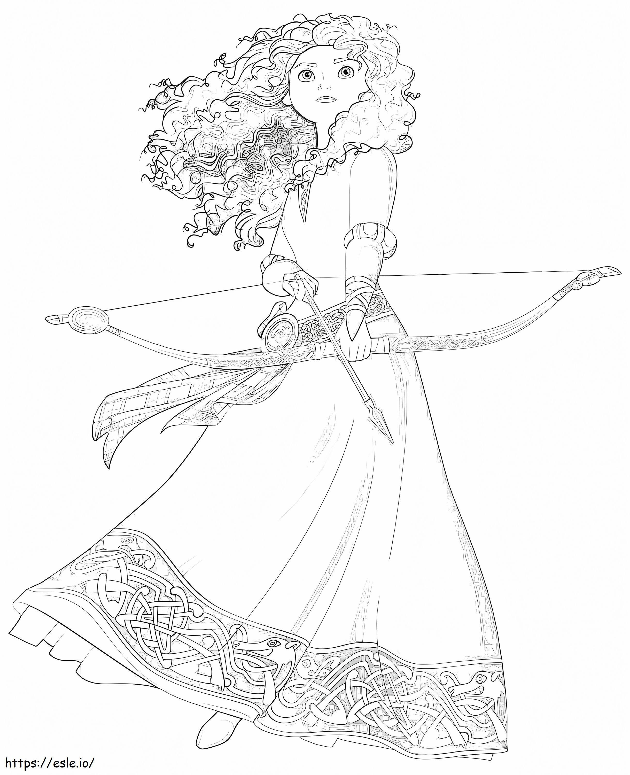 Prinsessa Merida jousella ja nuolella 1 värityskuva