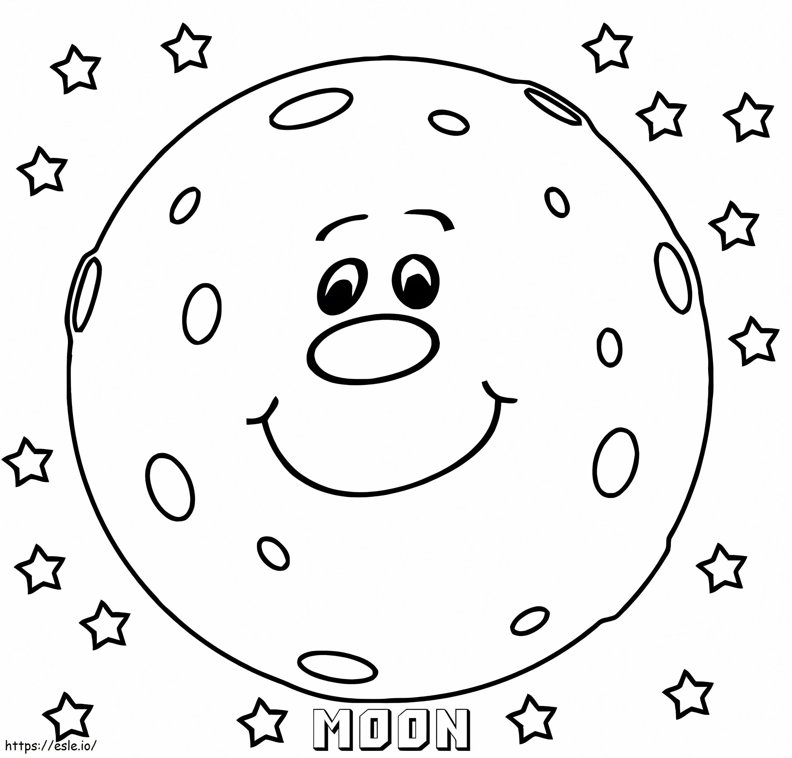 Smiling Moon With Stars coloring page