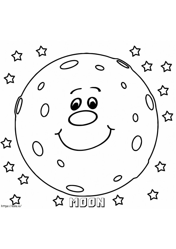 Coloriage Lune souriante avec des étoiles à imprimer dessin
