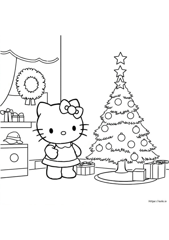 Hello Kitty Pohon Natal Gambar Mewarnai