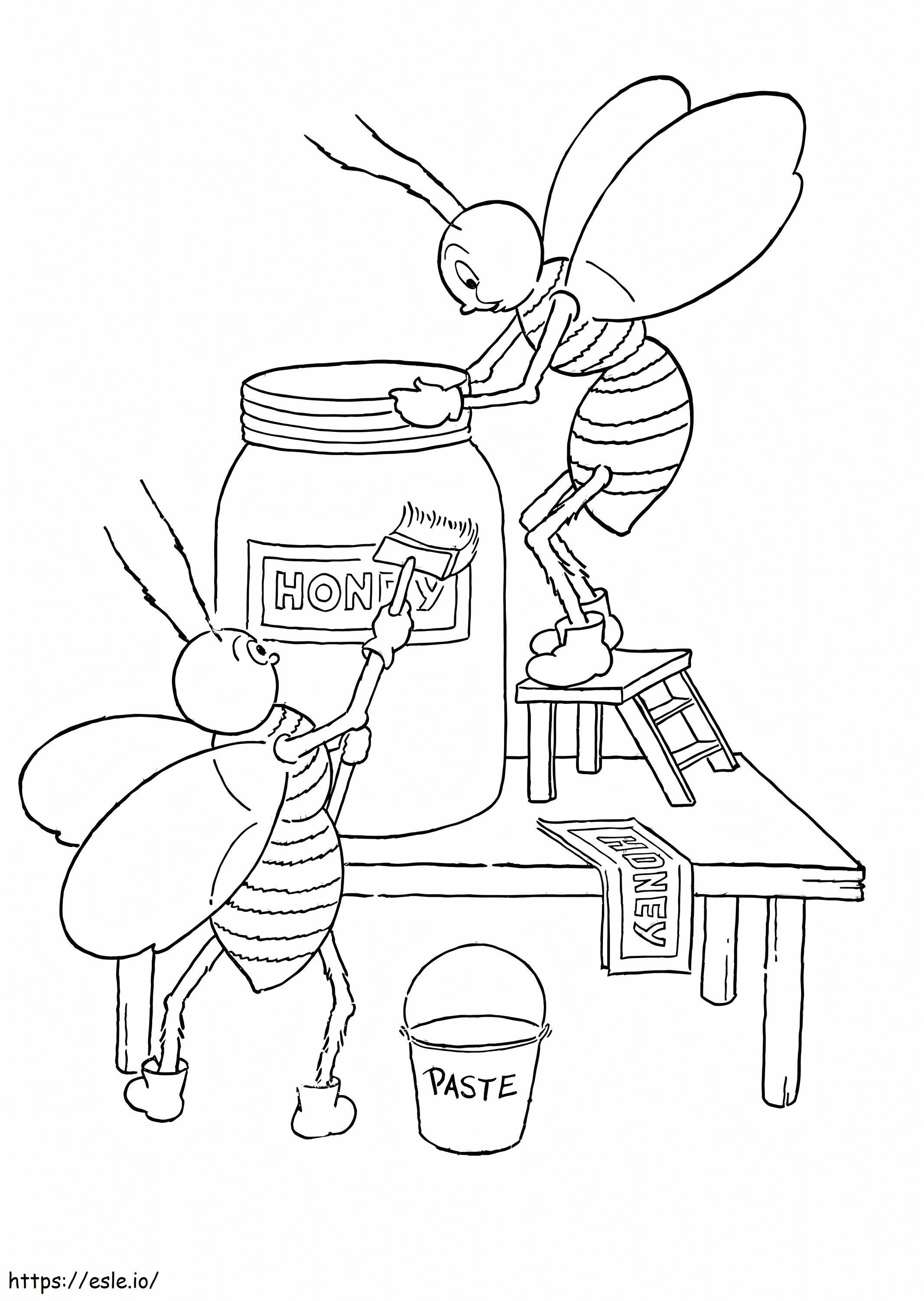 Dos abejas con tarro de miel para colorear