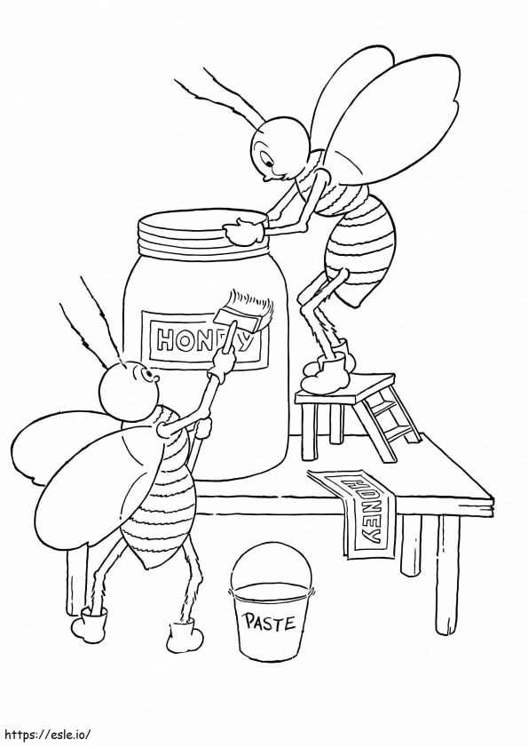 Two Bees With Honey Jar coloring page