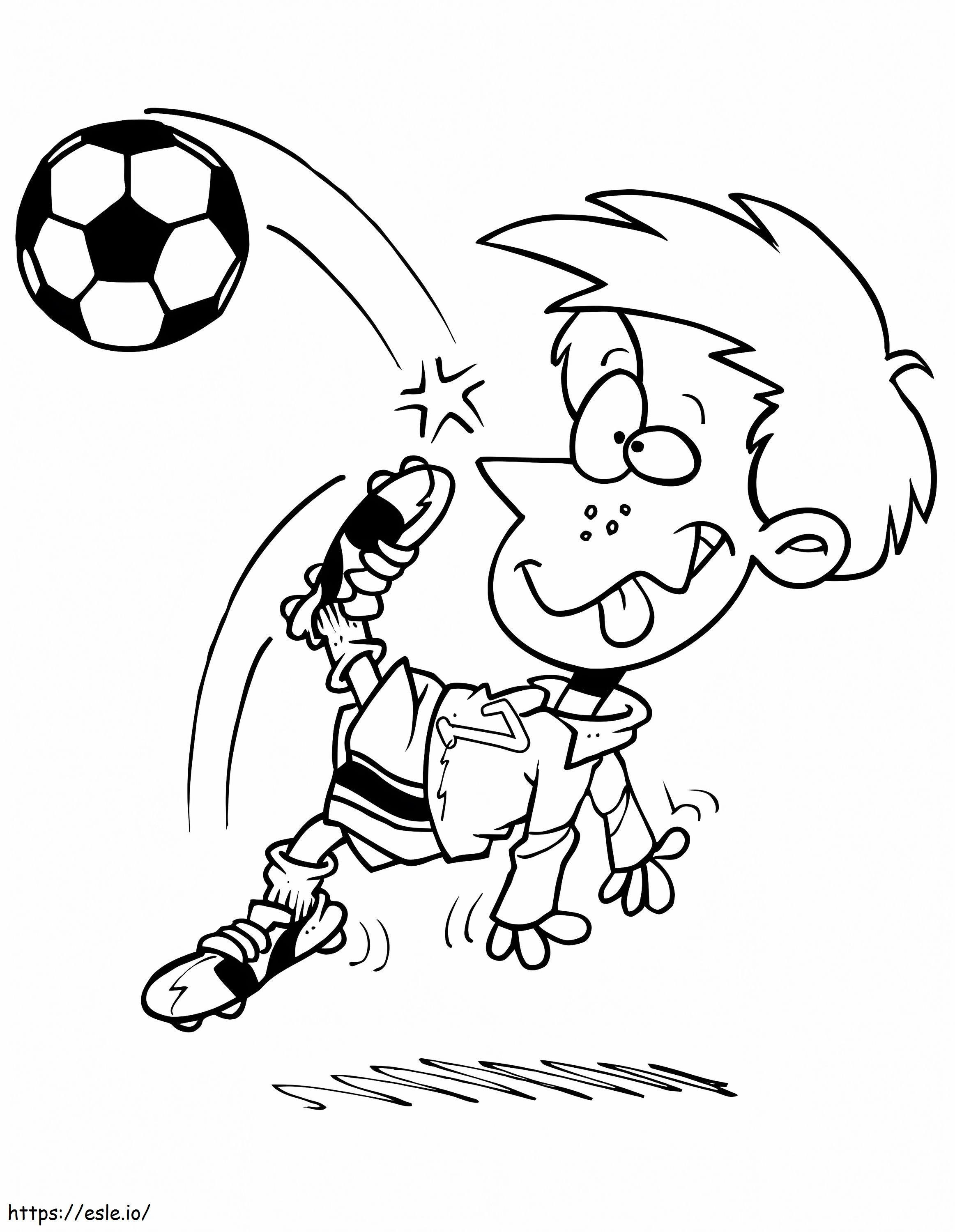Um menino engraçado jogando futebol para colorir