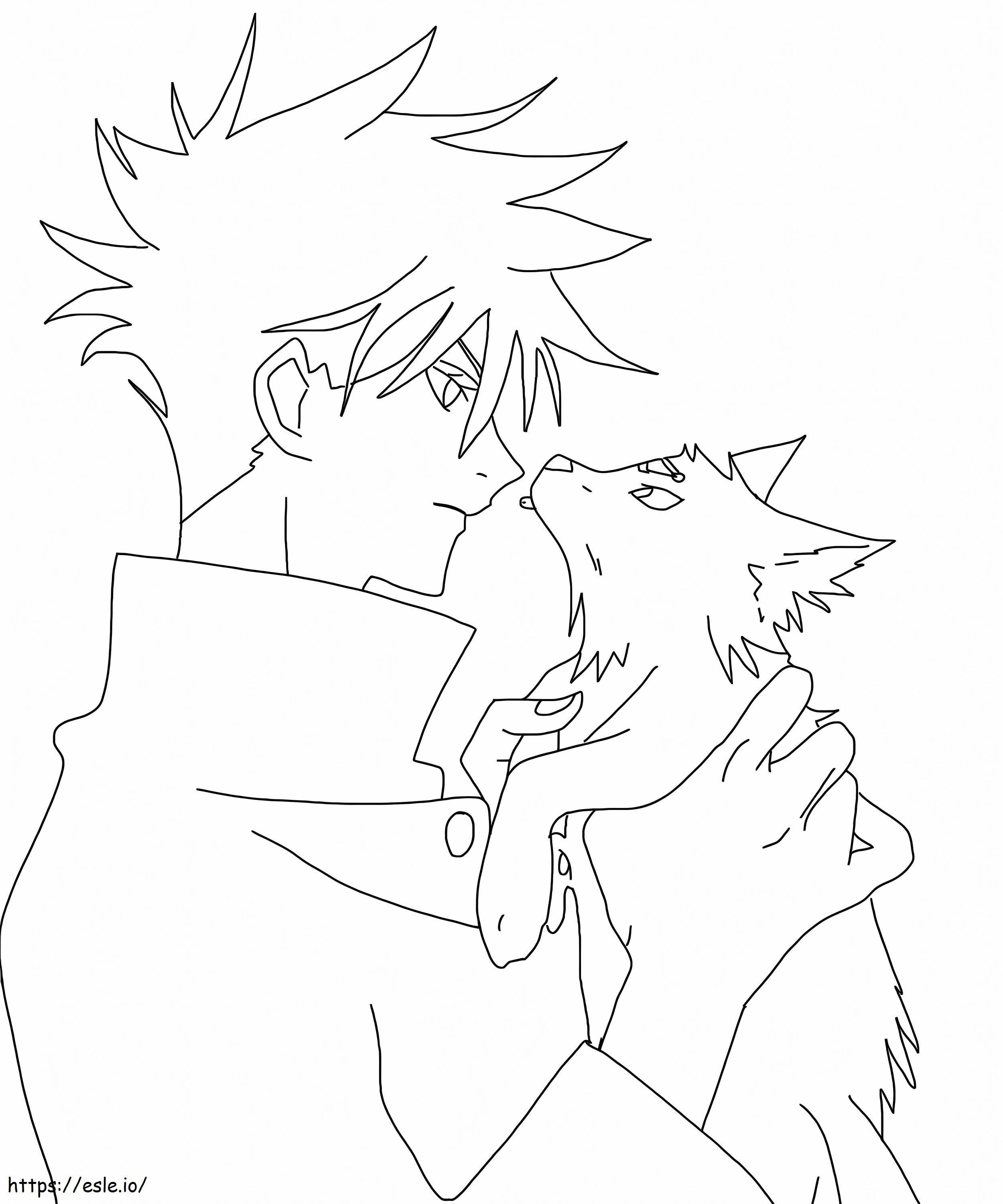 Megumi e o Lobo para colorir
