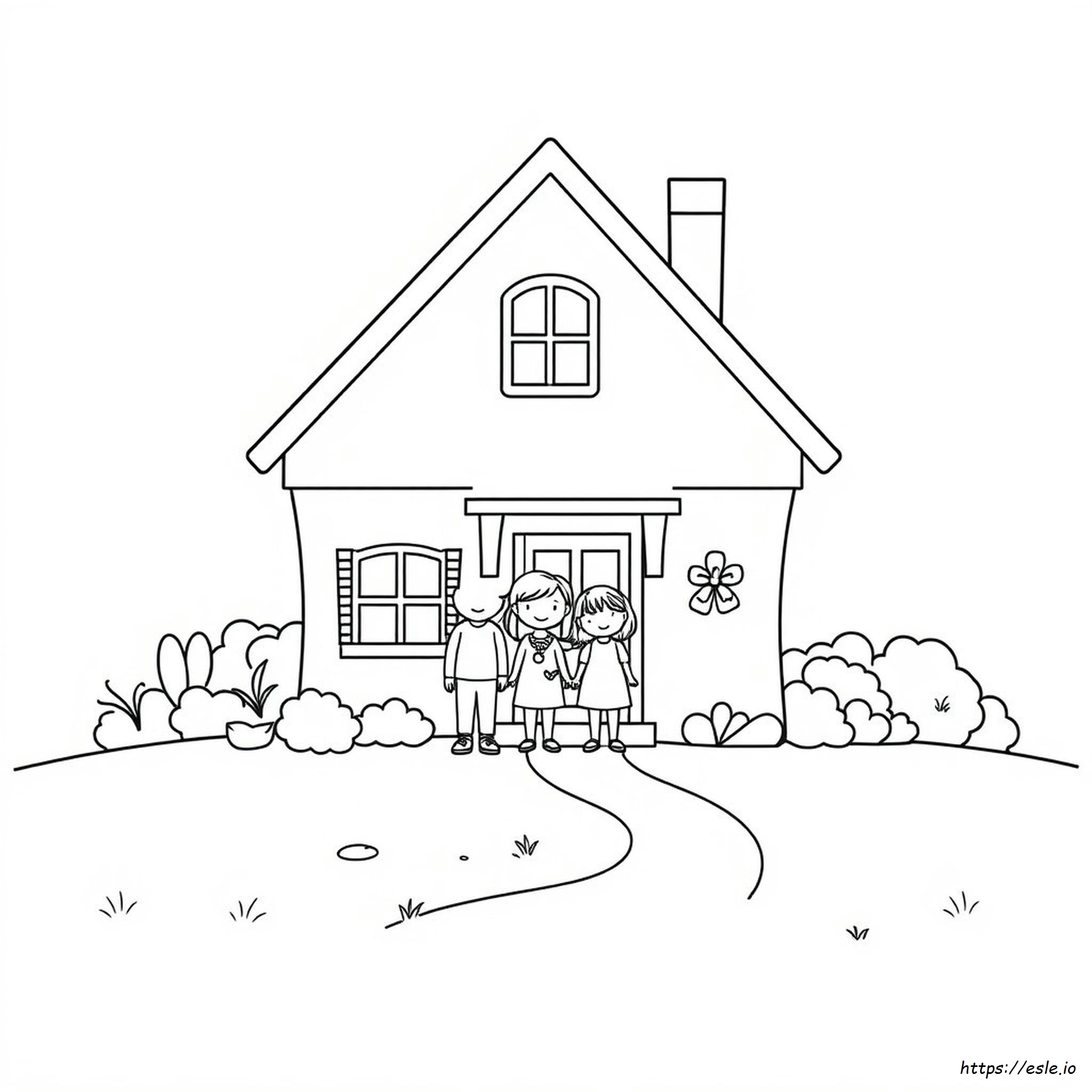 House With Family Coloring Page