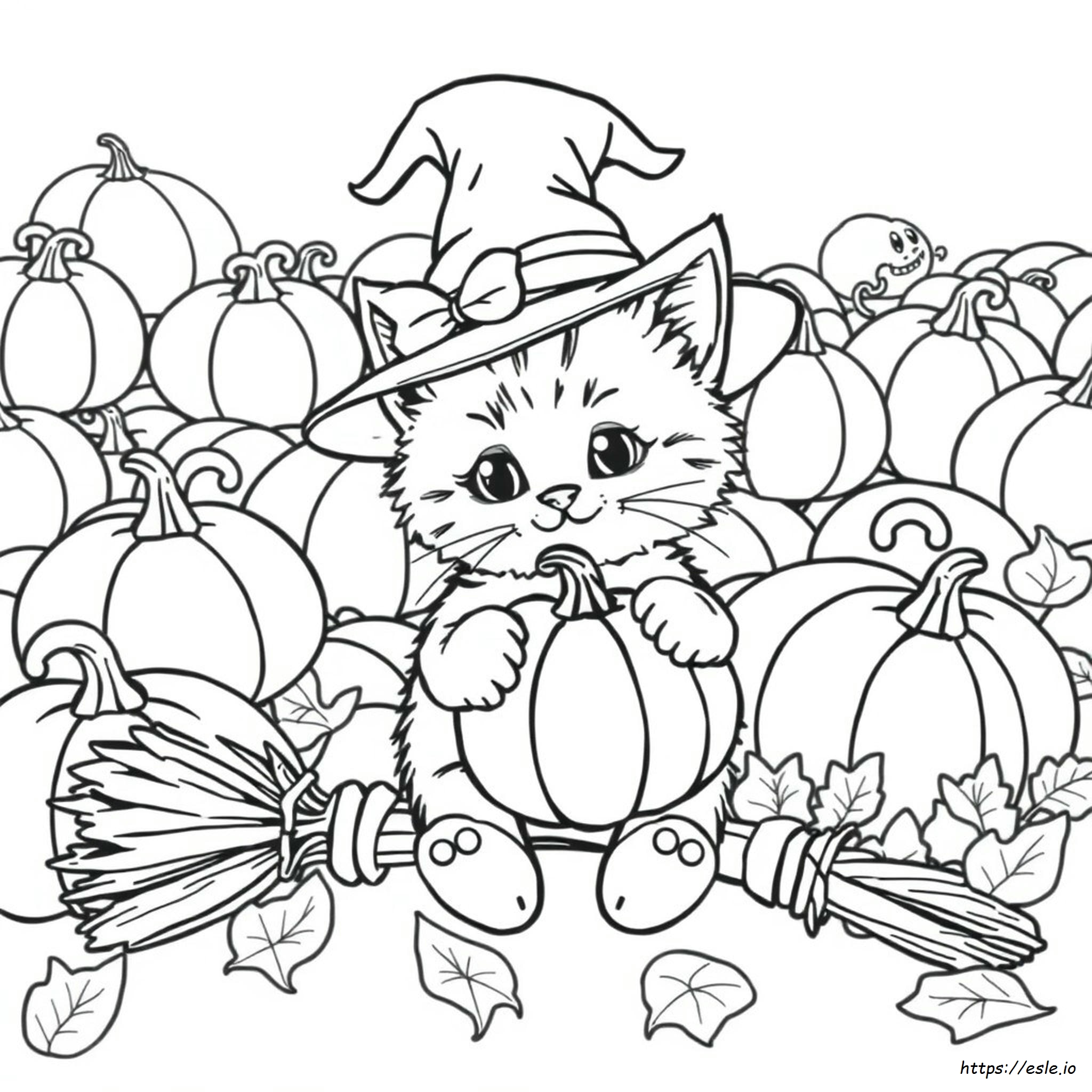 Kitten Cute Halloween Cat Coloring Pages