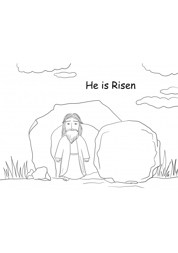 Jeesuksen ylösnousemuksen väritysarkki vapaasti tulostettavissa tai tallennettavissa myöhempää ja väritettävää varten