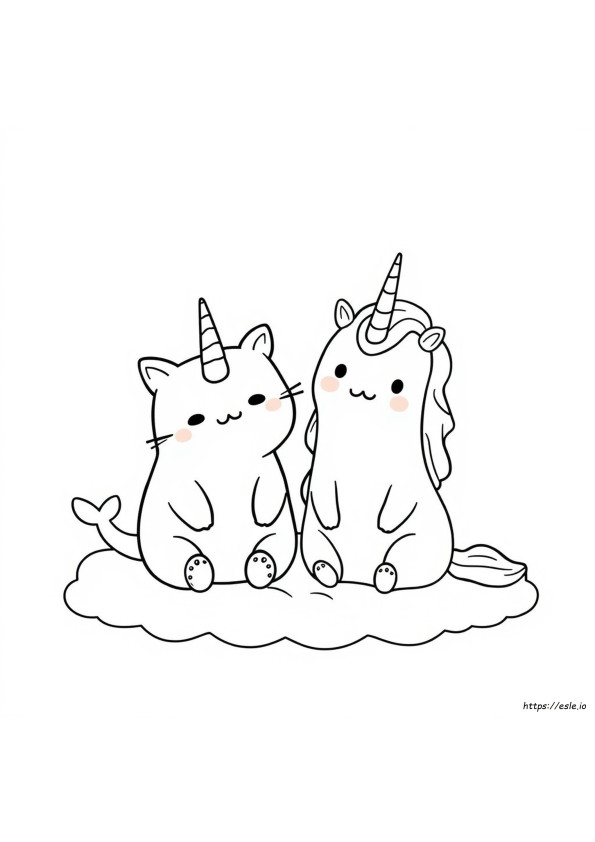 Narwhal Pusheen Sevimli Kawaii Tek Boynuzlu At Boyama Sayfaları