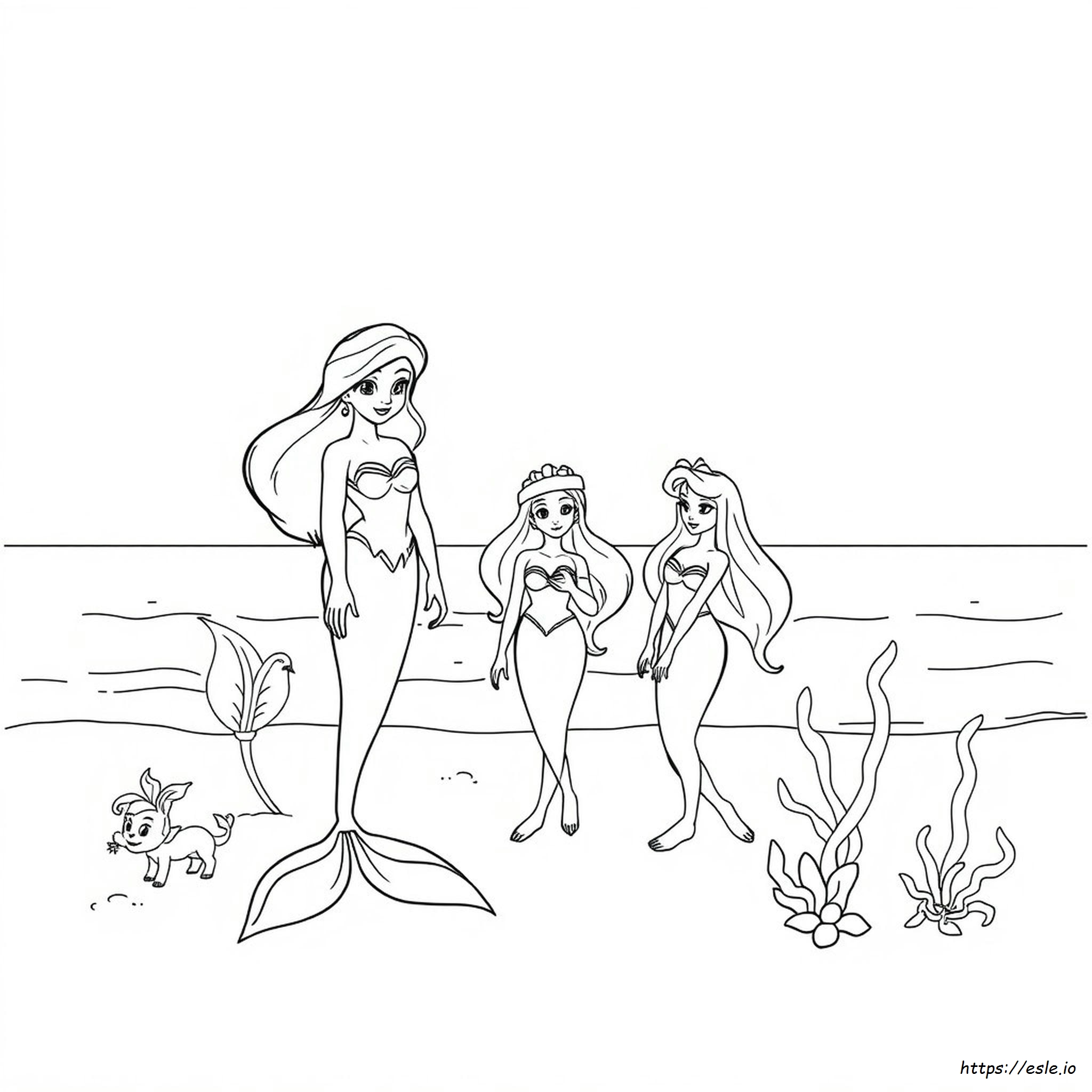 Ariel And Her Sisters Coloring Pages