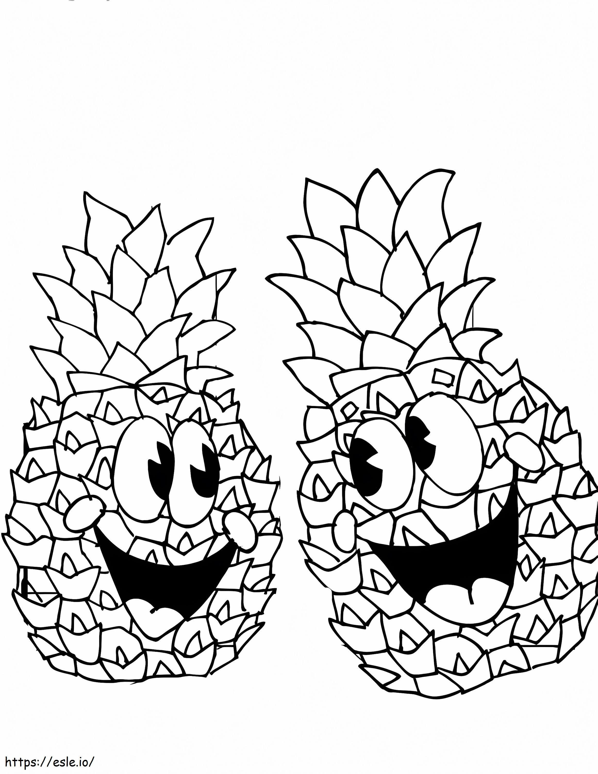 Coloriage Une paire d'ananas heureux à imprimer dessin