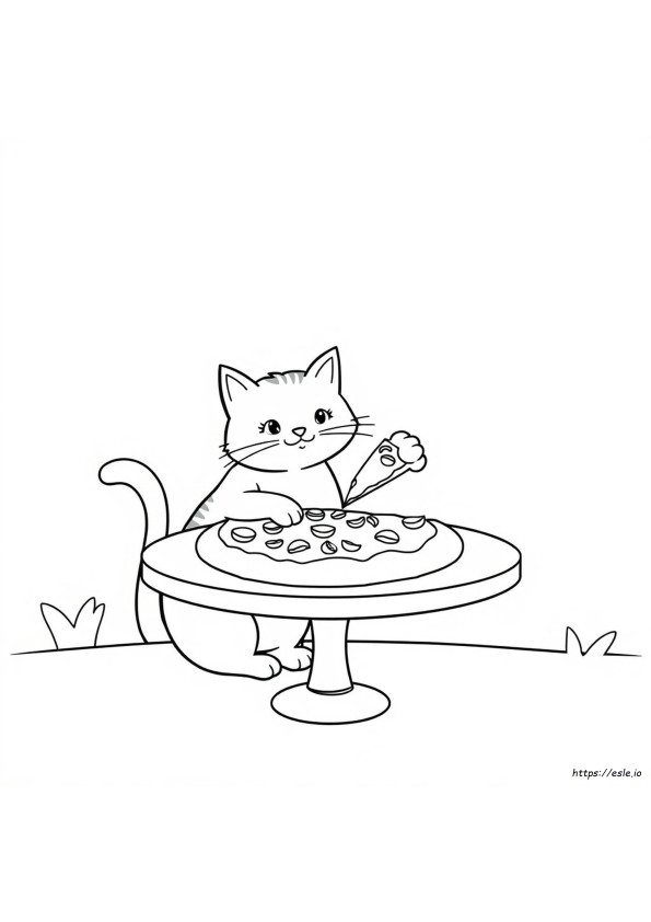 Gato Comendo Pizza Para Colorir