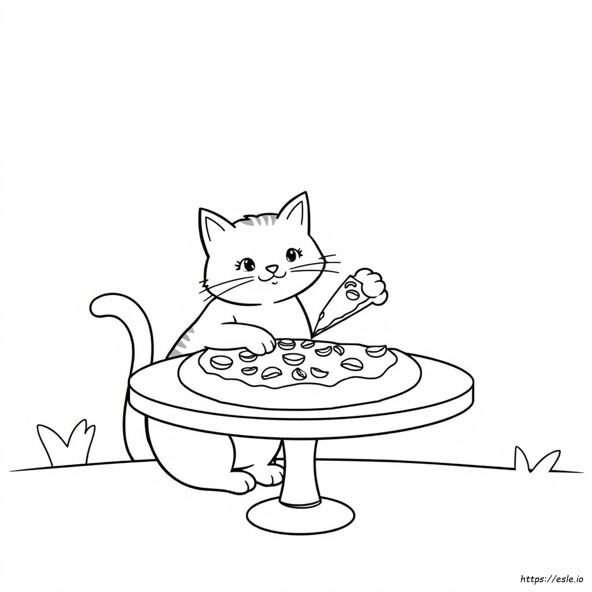 Cat Eating Pizza Coloring Page