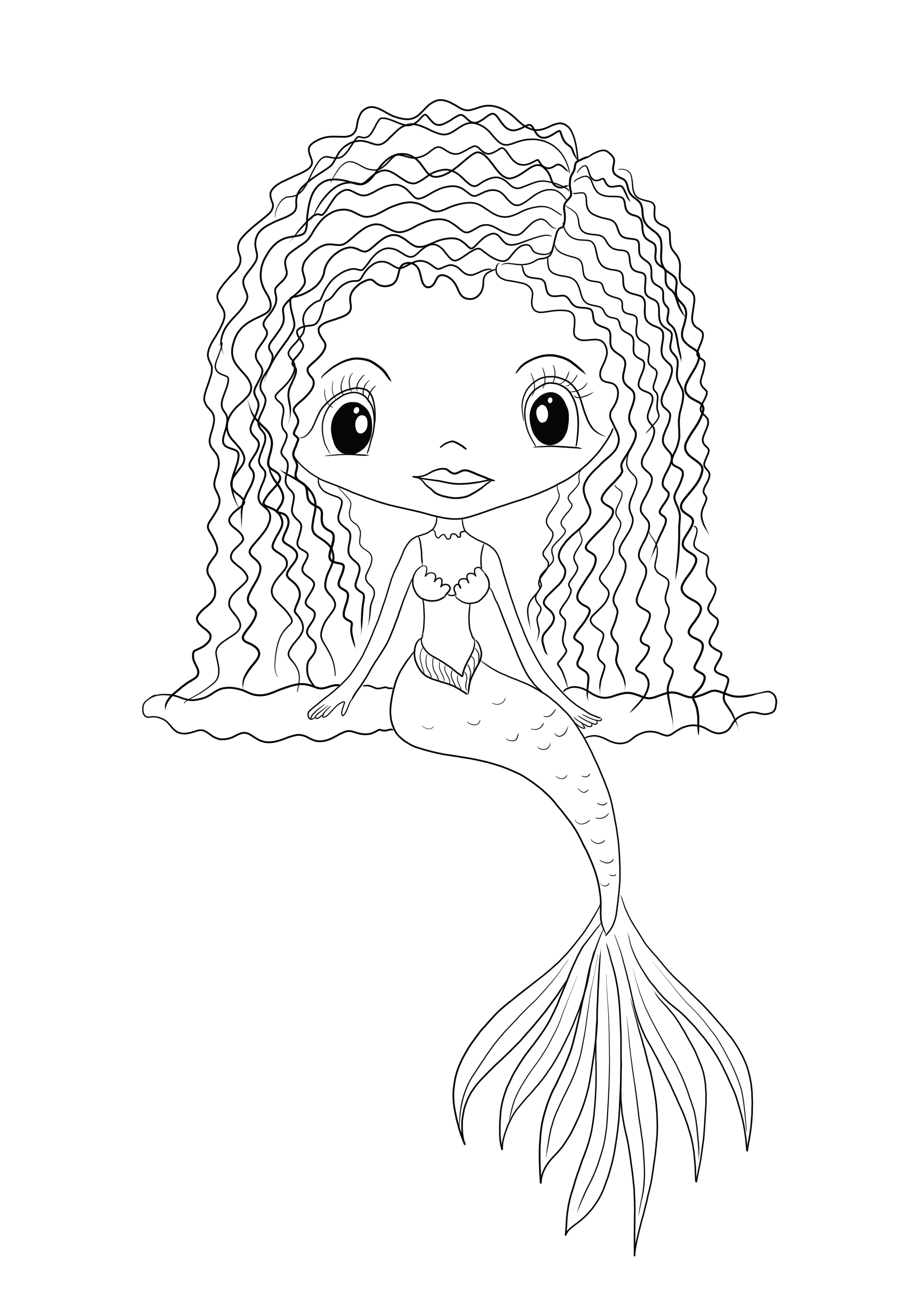 Gratis para imprimir una imagen para colorear Niña Sirena para niños de todas las edades
