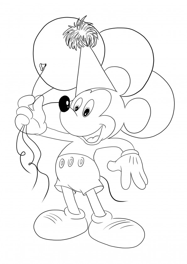 Mickey Mouse with Balloons free printable to color easily by kids