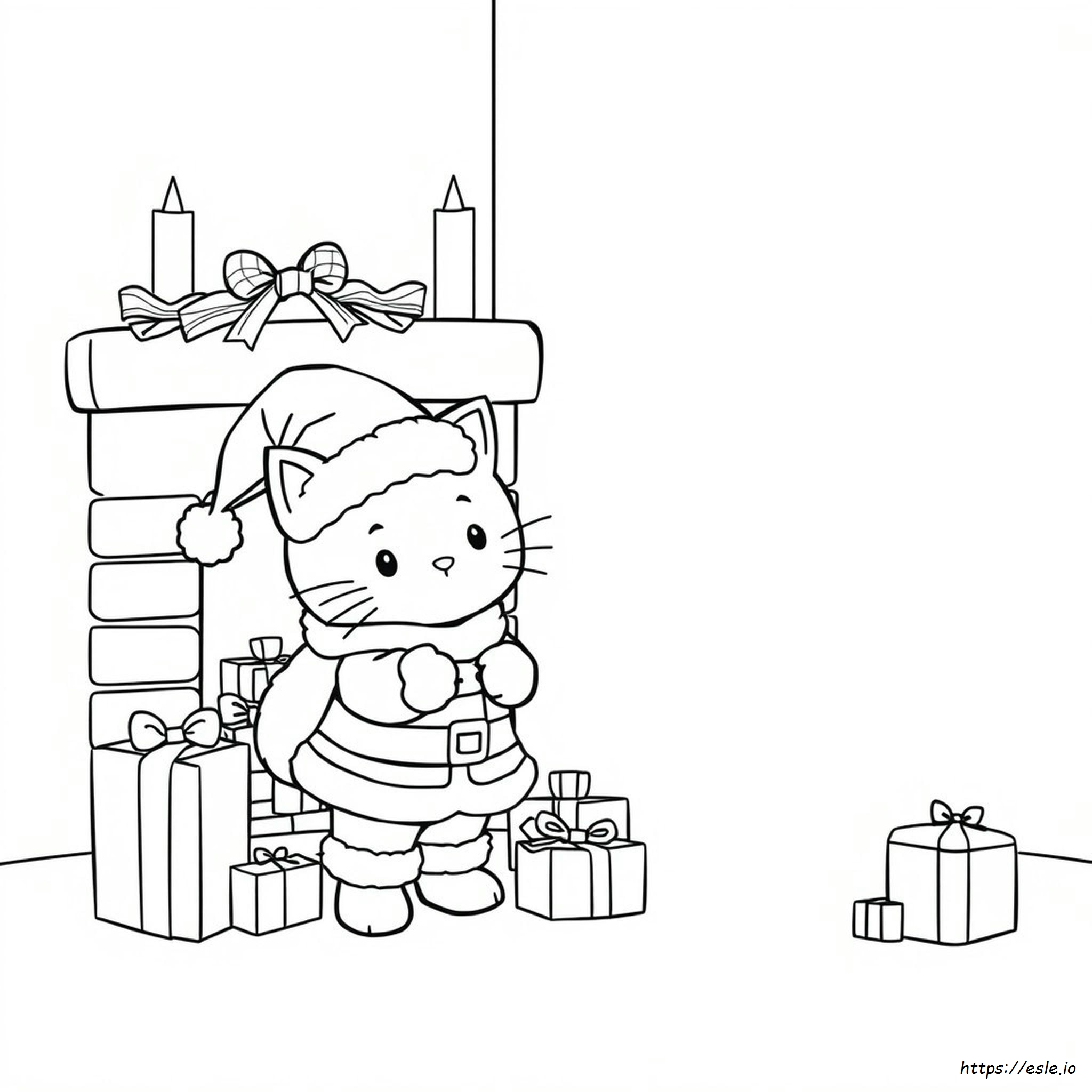 Santa Kitty Coloring Page