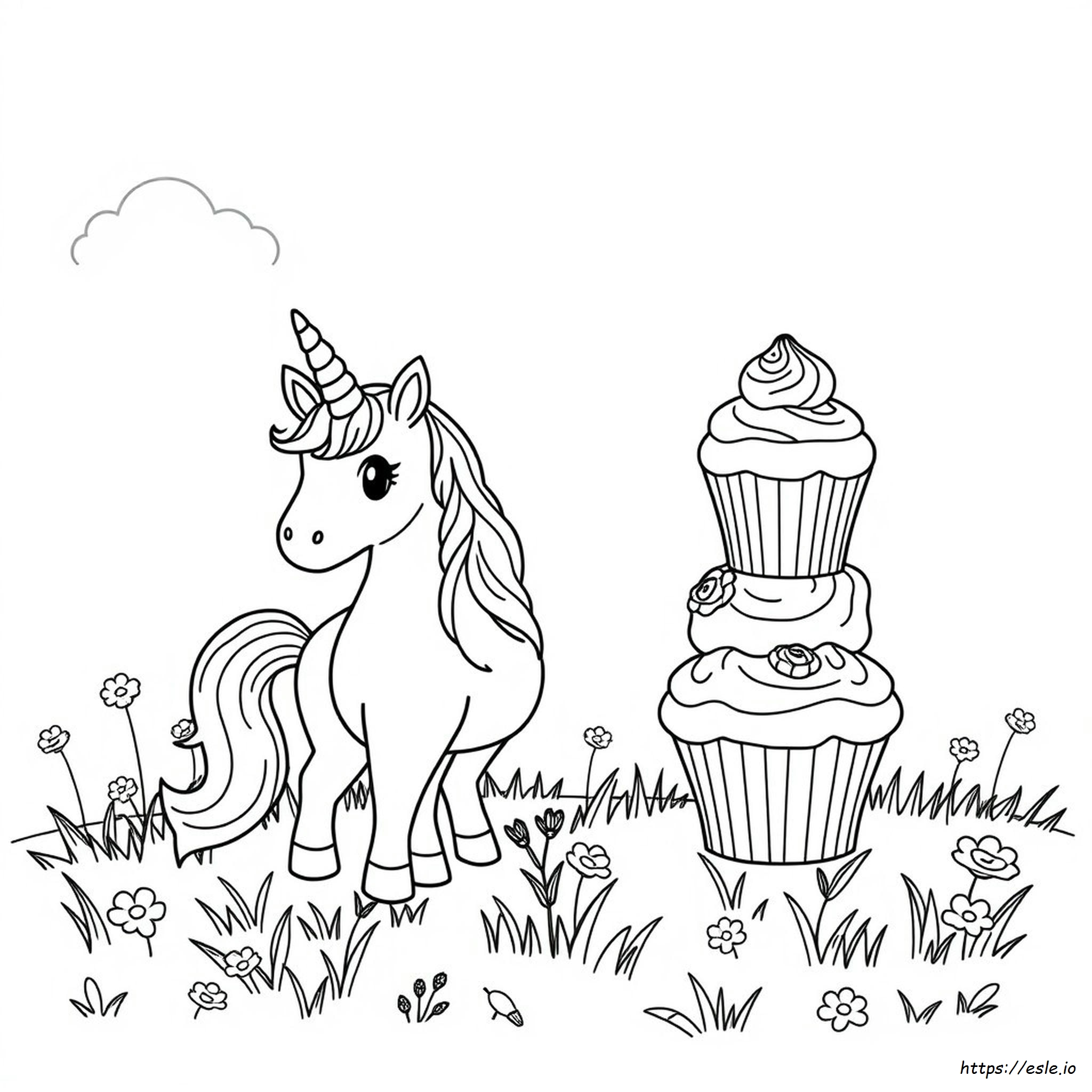 Unicorn Cute Cupcake Coloring Pages