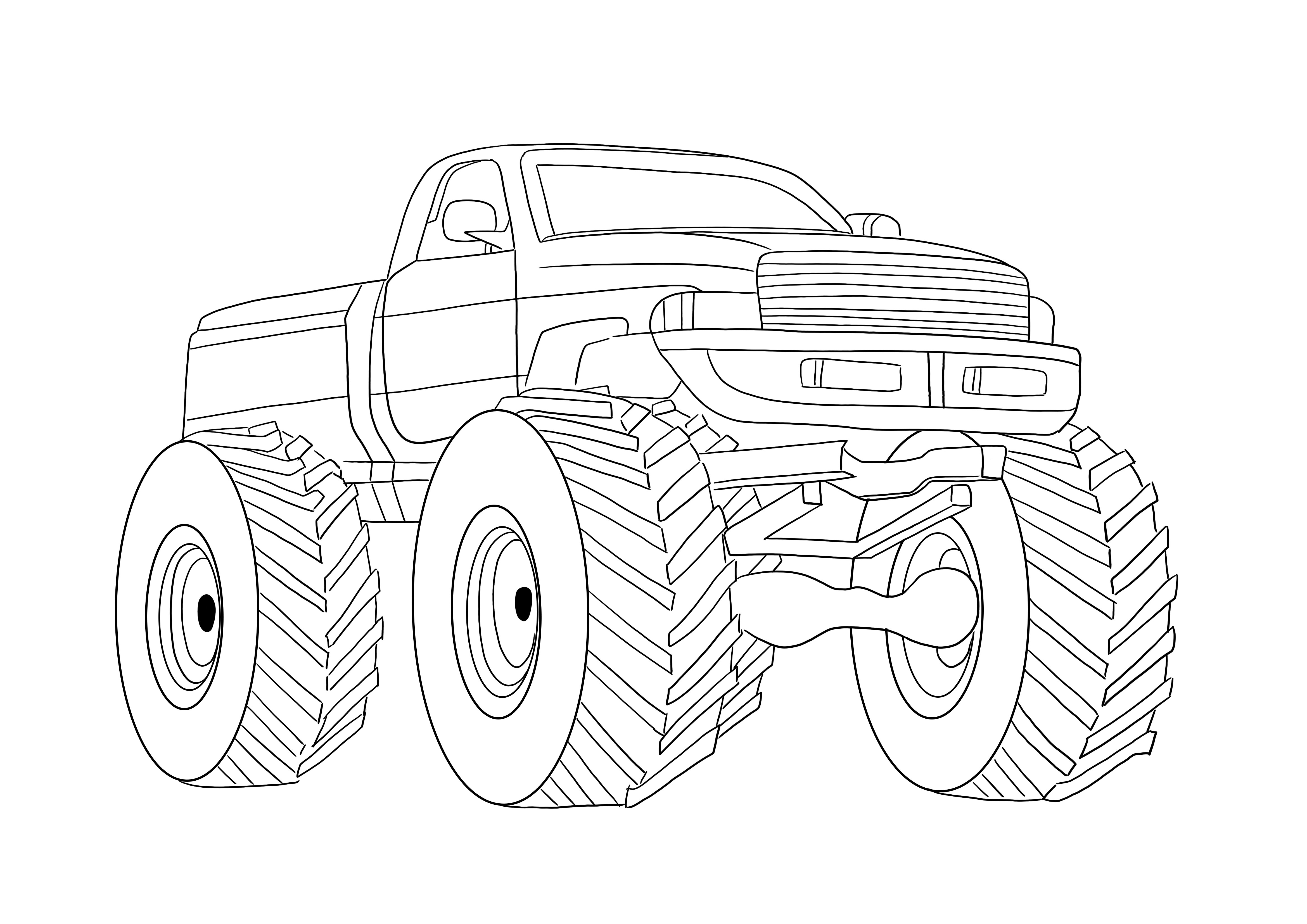 Monster truck con grandi ruote da stampare o scaricare l'immagine per i bambini