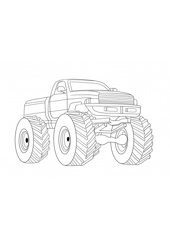 Monstertruck met grote wielen om af te drukken of te downloaden voor kinderen