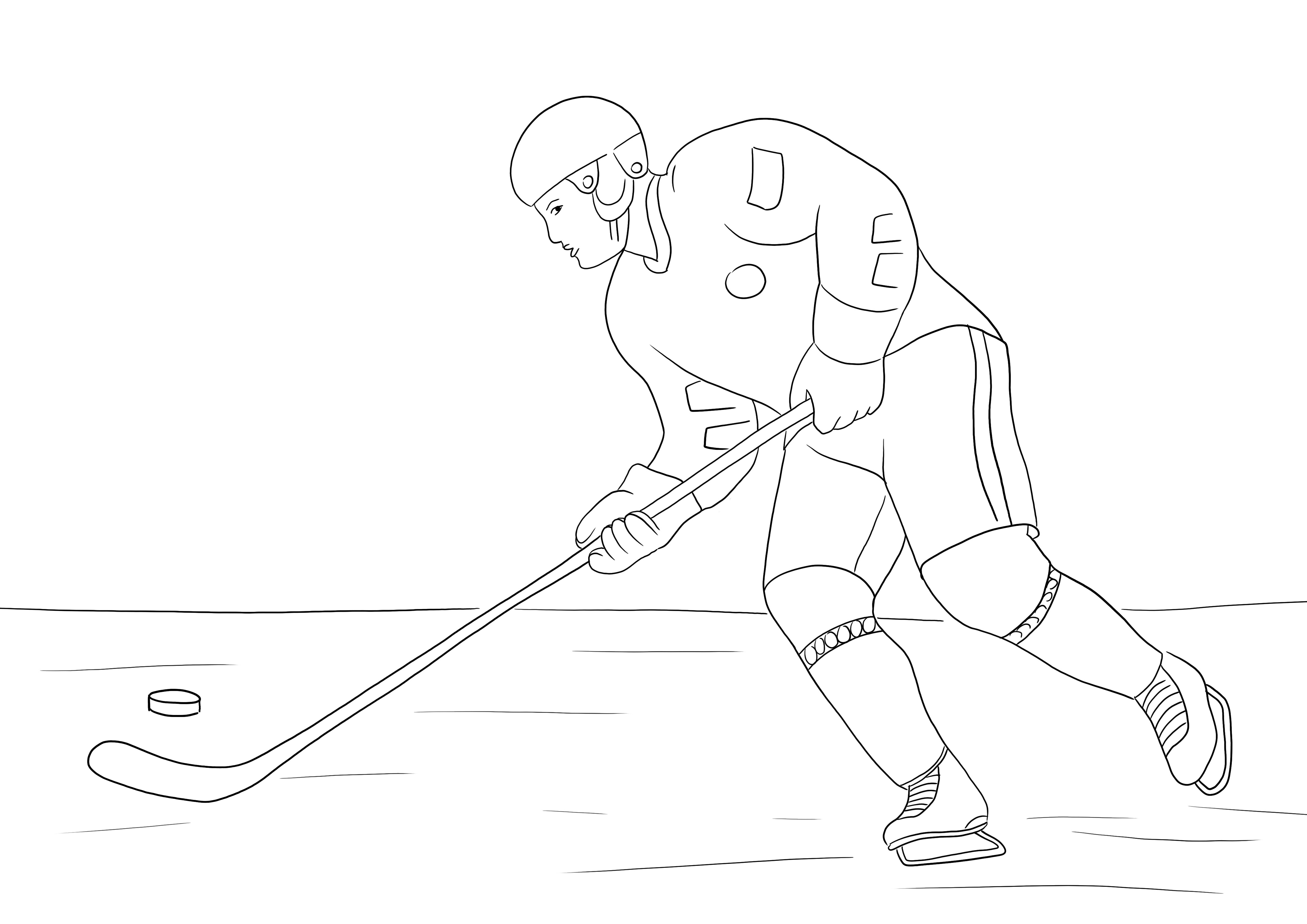 Easy and free downloading of Hockey Player to color and have fun for kids