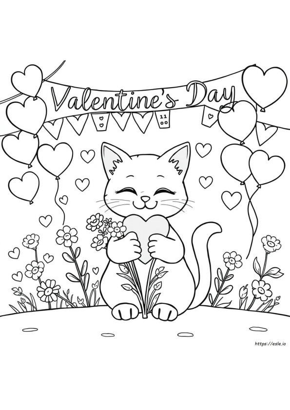 Cat Valentines Day Coloring Pages