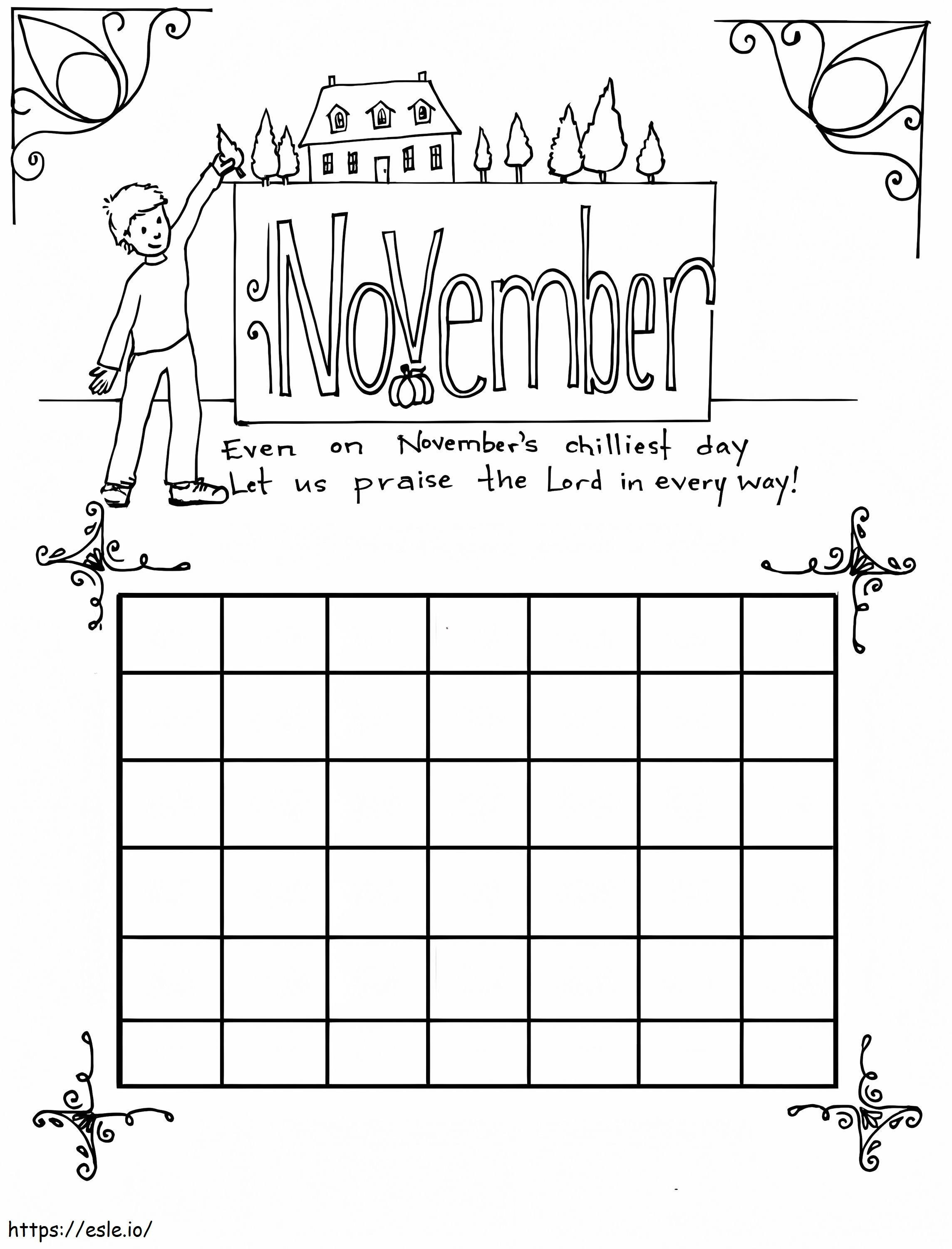 Calendario per il 1 novembre da colorare