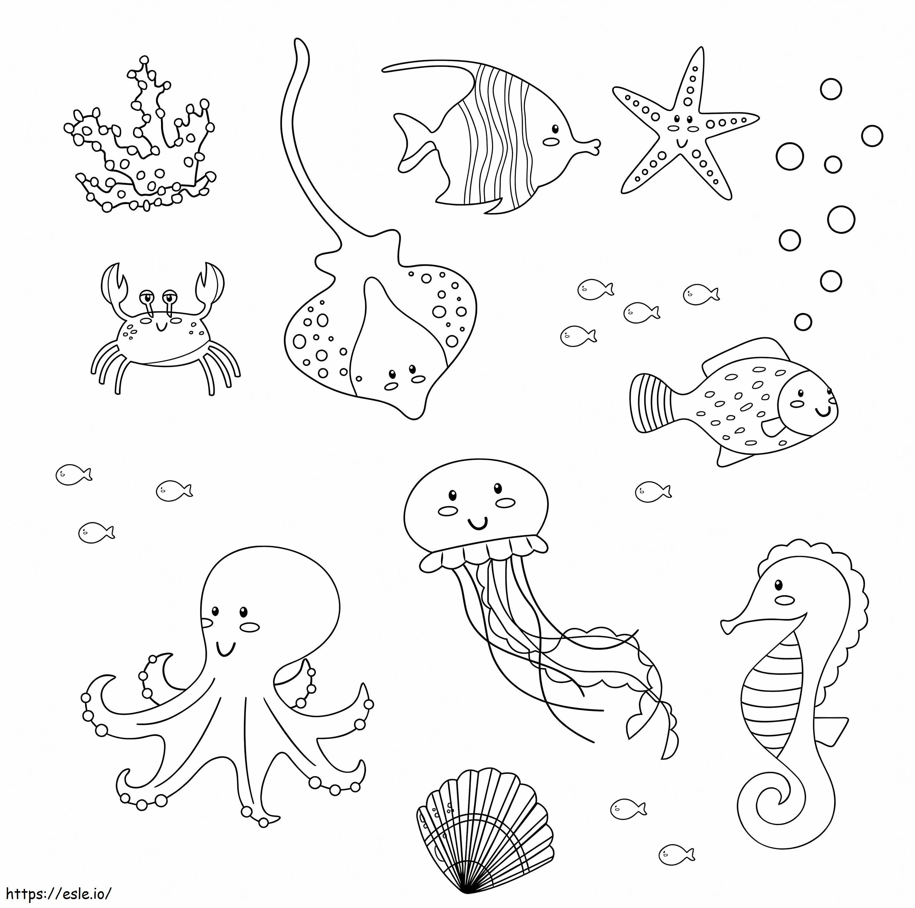 通常の海の動物 ぬりえ - 塗り絵