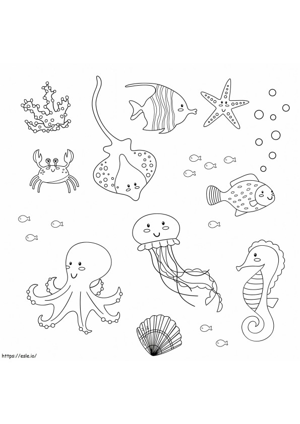 通常の海の動物 ぬりえ - 塗り絵